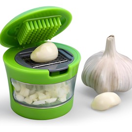 Cortador de ajo manual, cortador de ajo, mini portátil ABS de acero inoxidable, cortador de ajo, picador de prensa de mano, trituradora de utensilios de cocina