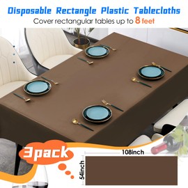 YSYJ 3 Pack Brown Plastic Tablecloth Disposable Rectangular Table Cloth 54 x 108 Inch Table Cover for Parties
