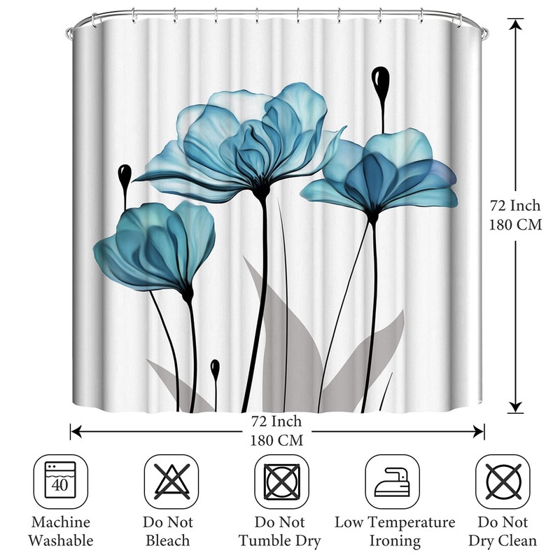 LIVETTY Blue Floral Fabric Shower Curtains Water Mould Proof 180x180cm