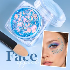 Teenitor Body and Face Glitter, Blue Body Glitter, Hair Glitter Gel, 6 Shapes Makeup Glitter Gel for Face, Body, Hair