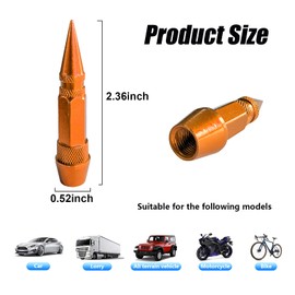 Augeny 4PCS 45mm Spiked Valve Stem Caps, Aluminum Corrosion Resistant Tire Valve Stem Caps, Dustproof Valve Stem Covers, Universal Stem Cover for Car, Truck, Bicycle, Motorcycle (Orange)