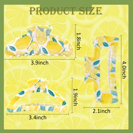 3pcs Square Lemon Print Hair Clips, Hapdoo Yellow Fruit Hair Clips Lemon Hair Accessories, Fun Hair Decorative Claw Clip for Women Girls