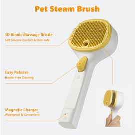 FURGO 3-in-1 Pet Steam Brush for Dogs & Cats – Reduces Static, Long-Pin Head for Long Hair, One-Click Release Button, Dog Spray Brush for Shedding Control (Long)