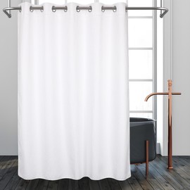 River Dream Cotton Blend No Hook Shower Curtain with Snap in Liner, Hotel Grade Shower Curtains for Bathroom, Water Repellent, White, 71W x74 L