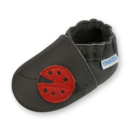 YIHAKIDS Soft Sole Baby Shoes Leather Toddler Boy Girl Moccasins Cartoon Panda Baby Slippers Ladybird (6-6.5 US/6-12 Mo./5.1in, Dark Gray)