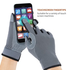 LOKZEER Garden Work Gloves: Touch Screen Flex Deerskin Leather Gardening Gloves for Men and Women Yard Working, Gardening, Cycling and DIY (Grey, S)