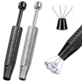 2PCS Piercing Ball Grabber Tool, 4 - Claw Stainless Steel Jeweler Pick Up Tools, Septum Ball Screw Tool for Piercing Changing/Removal/Holder,Earring Pearl Grabber for Jewelry(Sliver&Black)