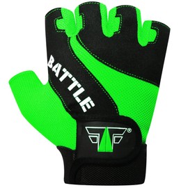 BATTLE GREEN Fitness Strength Sports Professional High Quality Leather Training Gloves Training Gloves Strength Training Gloves Weight Lifting Bodybuilding Women Men FOX-FIGHT S