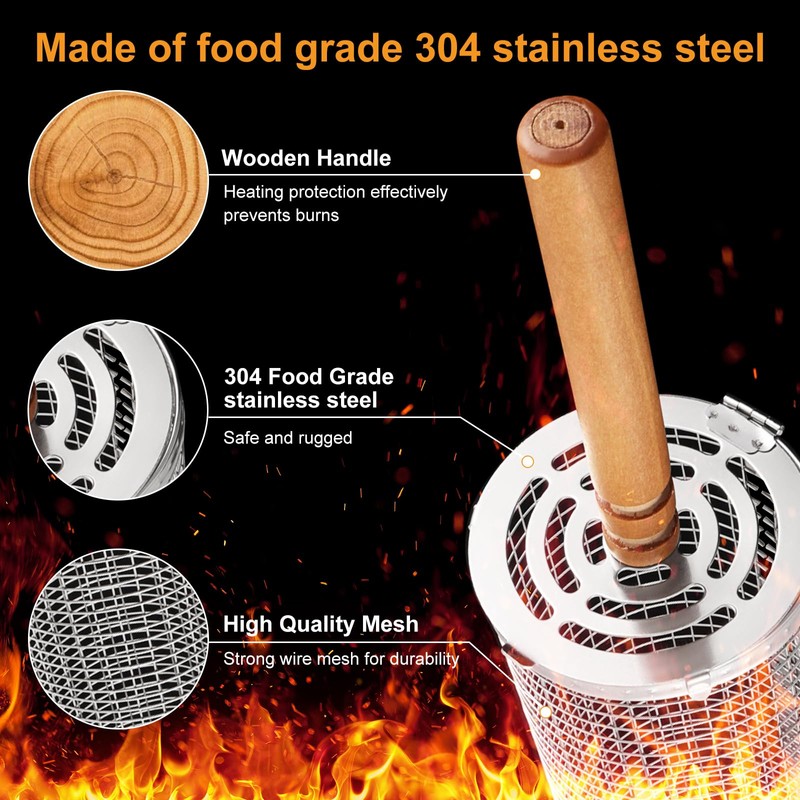 Kyrio 2 x Stackable BBQ Baskets 304 Stainless Steel Roller