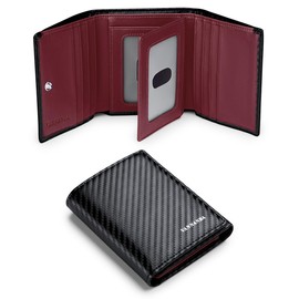 VANNANBA 2024 New Carbon Fibre Wallets Front Pocket Wallet with Folded ID Windows,12 Card Slots & 2 Note pockets(carbon burgundy)