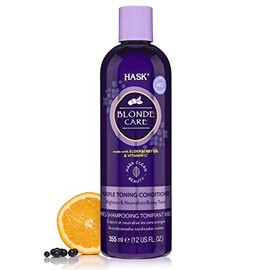 HASK, Acondicionador Tonificador Morado, para Cabello Rubio, Neutraliza los Tonos Amarillentos y Cobrizos, Libre de Sulfatos, Parabenos, Ftalatos y Gluten, 355 ml