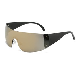 Long Keeper Trendy Rimless Y2K Sunglasses for Women Men, Shield Wrap Around Sunglasses Oversized Futuristic Fashion Sun Glasses UV400 Shades