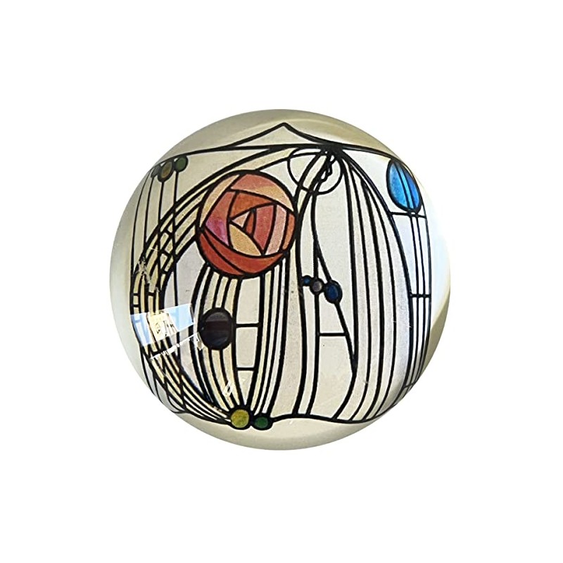 Domed Glass Paperweight - Mackintosh Rose Window Design