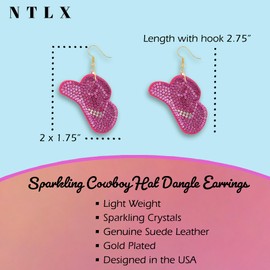 Cowgirl Boot Drop Dangle Earrings for Women – Western - Country – Rodeo - Cowboy Boot – embellished with Beautiful Genuine Rhinestone Crystals – Gold Plated – Gift Box Included (Pink)