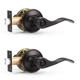 Probrico 2 Pack Door Levers Oil Rubbed Bronze Privacy Door Handles Wave Style Keyless Door Handles Bed/Bathroom Interior Door Handles