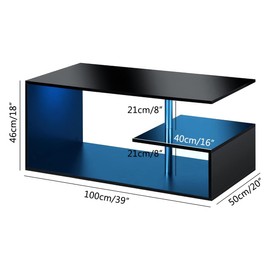 HOMMPA Coffee Tables for Living Room Modern LED Coffee Table with 3 Tiers Open Storage Shelf Black Coffee Table with LED Lights Center Sofa Tea Table with LED Lights for Home Office Furniture