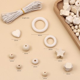 packra Wooden Beads Macrame Set, DIY Wooden Rings for Crafts, Wooden Balls with Hole Kit Contains 110 Natural Wooden Beads, 15 Wooden Rings Macrame Accessories Pack of 126