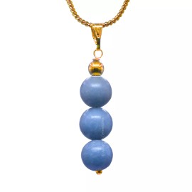amazing gemstones Angelite 3 Bead Necklace Pendant - Gold