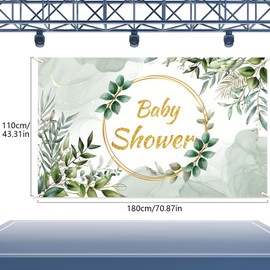 Baby Shower Decoration Banner, Gold Green Eucalyptus Leaves Baby Shower Backdrop Neutral Baby Girl Boy Party Decoration Banner Baby Shower Party Favours