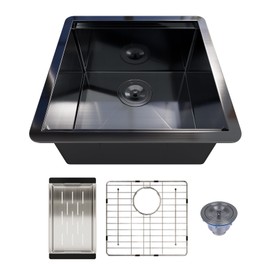 Davivy 17 Inch Black Kitchen Sink, 17x17 Inch Single Bowl Undermount Bar Sink with Single Track, Black Stainless Steel Prep Sink with Multiple Accessories