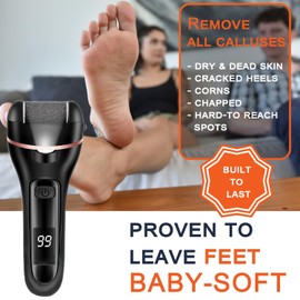 Callus Remover for Feet Electric Foot File, 13-in-1 Professional Pedicure Tools Foot Care Kit, Foot Scrubber Pedi for Hard Cracked Dry Dead Skin, 3 Rollers, 2 Speed, Battery Display (Black)
