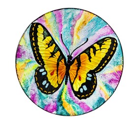 Evergreen Garden 18" Hand Painted Glass Bird Bath with Oil Paint Finish, Butterfly Garden Décor and Accessories for Home and Yard