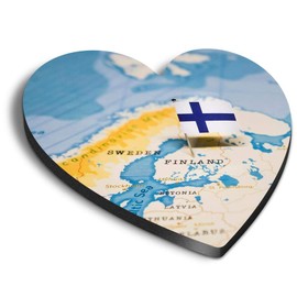 1 x Heart MDF Magnets - Finland Flag World Map Travel 45021