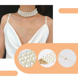 Vintage Imitation Pearl Necklace, Short Multi Layer Choker Pearl Necklace, Pearl Necklace with Pendant, Faux Pearl Necklace, Costume Necklace for Women