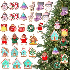 Christmas Hanging Ornaments Set of 28, Christmas Ornaments with Strings, Santa Claus Snowman Angels, for Xmas TreeHoliday Party Festive Season Birthday Gift