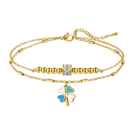 Joo&Rind Clover Anklet for Women Anklet for Women Waterproof 18k Gold-Plated Stainless Steel Layered Anklet Women's Boho Style Women's Jewellery, Gifts for Women, Gold Plated