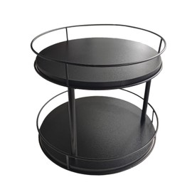 Rotating Lazy Susan Organizer Modern Metal and Wood Base Design for Kitchen, Dining, Bathroom (2 Tier Black 12 inch)