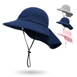 JUPSK Kid's Bucket Hat, Toddler Sun Hat Children's Foldable Hat Adjustable Sun Protection Hat Outdoor Play Hat Portable Unisex Wide Brim Hat Neck Protection Hat Blue