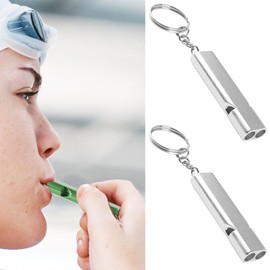 Emergency Survival Whistle, 2 Pcs Safety Whistle Survival, Super Loud Emergency Survival Whistle with Keychain Whistle Hiking Accessories for Outdoors, Mountaineering, Boating and Signalling (Silvery)