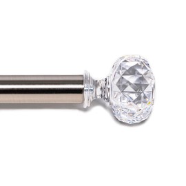 DWCN Decorative Single Curtain Rods for Windows 28 to 48 inch, 1 Inch Diameter with Acrylic Finials, Heavy Duty Adjustable Rod Curtain Splicing Metal Curtain Rod for Windows (Brushed Nickel, 32"-56")