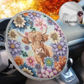 TSVAGA Boho Steering Wheel Sun Shade Cover Keep Cool in The Heat, Highland Cow Steering Wheel Sun Block Anti-Heat Aluminum Foil Steering Wheel Cover for SUV Truck Van Sedan