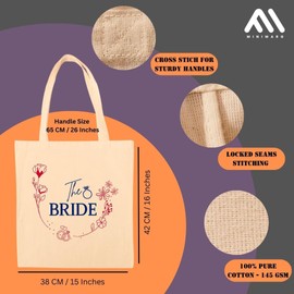 MINIMARG Printed100% Cotton Canvas Tote Bags for gift, Present, Student, Teacher, Bride, Souvenir, eco-friendly Reusable Tote Bags -Size 38x42cm+65cm long Handle (The Bride)