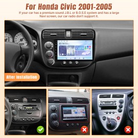 KuTaiTai 2+32GB Car Radio Stereo for Honda Civic 2001 2002 2003 2004 2005 with Wireless Carplay Android Auto 9-inch IPS Touchscreen Head Unit Replacement BT GPS WiFi FM HiFi DSP AHD Backup Camera