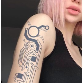Pegatinas De Tatuaje A Base De Hierbas, Placa De Circuito De Robot Semipermanente, Pegatinas De Jugo Con Imagen Grande De Larga Duración