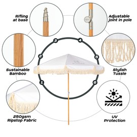 Ormara Beach Umbrella (7 ft) - Umbrella Parasols with sand anchor, Tilt Sun Shelter & UV 50+ Protection - Outdoor Sunshade Umbrella for Patio, Garden, Deck, Pool & Backyard - Sun & Rain Protection