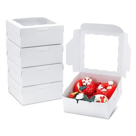 JOHOPACK 50pcs Cookie Boxes 6x6x2.5 Inch Bakery Boxes with window Chocolate Covered Strawberries Box Treat Box for Mini Cake Macaroon Dessert Pastry Muffins