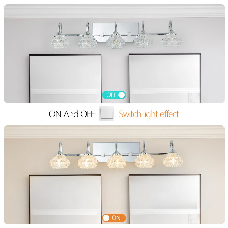 29" Nickel Finish Vintage Crystal Vanity Light - Elegant 5-Light
