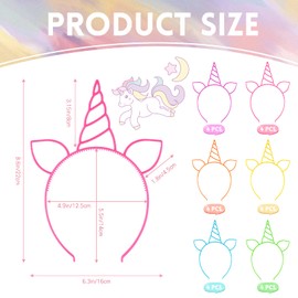 Zddaoole 24 Pcs Unicorn Headbands Unicorn Birthday Party Favors,Plastic Hairbands for Girls,Headware Accessories for Party Supplies Gift,Teens Toddlers Children