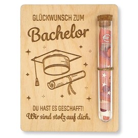 ZUKLA¬Æ Verpackung f√ºr Geldgeschenke Holz 13 x 10 cm mit Reagenzglas - Bachelor Geschenk 2025 - Geldgeschenk Verpackung - Geschenke f√ºr Bachelor Abschluss - Handmade