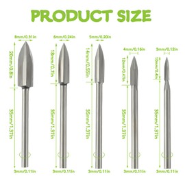 EPLZON Wood Carving Tools for Rotary HSS Tool 1/8” Shank Universal Tool For DIY Carving Drilling Micro Sculpture Wood Crafts Grinding(Pack of 5pcs)