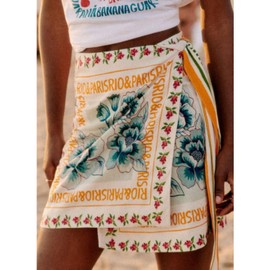 Talakeno Womens Summer Floral Wrap Short Skirt Tie Side High Waist A Line Beach Vacation Boho Mini Skirt(Multicolor,M)