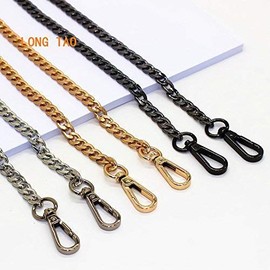 LONG TAO 55" DIY Iron Flat Chain Strap Handbag Chains Accessories Purse Straps Shoulder Cross Body Replacement Straps, with Metal Buckles (Silver)