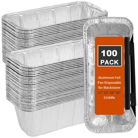 Whaleme 100 Pack Grease Cup Liners for Blackstone Griddle 5017 - Blackstone Griddle Accessories, Disposable Grill Grease Tray, Aluminum Foil Drip Pan Grease Catcher Cup Liner for 17, 22, 28, 36 Inch