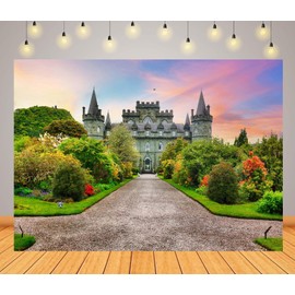 CORFOTO 7x5ft Inveraray Castle Photo Backdrop Garden Castle Photography Background Scotland Inveraray Castle Background Girls Princess Theme Birthday Party Decor Photo Booth