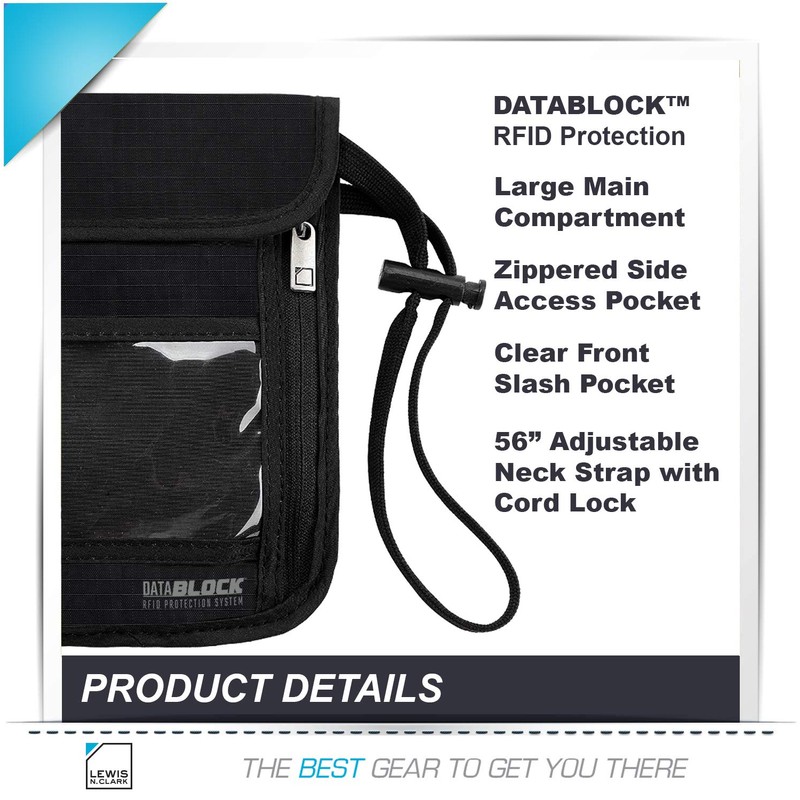 Lewis N. Clark Rfid Blocking Stash Neck Wallet, Travel Neck