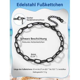 PROSTEEL Women's Anklet Black Paper Clip Anklet 22 cm Long 6 mm Summer Anklet for Girls